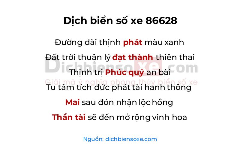 Dịch thơ biển số 86628