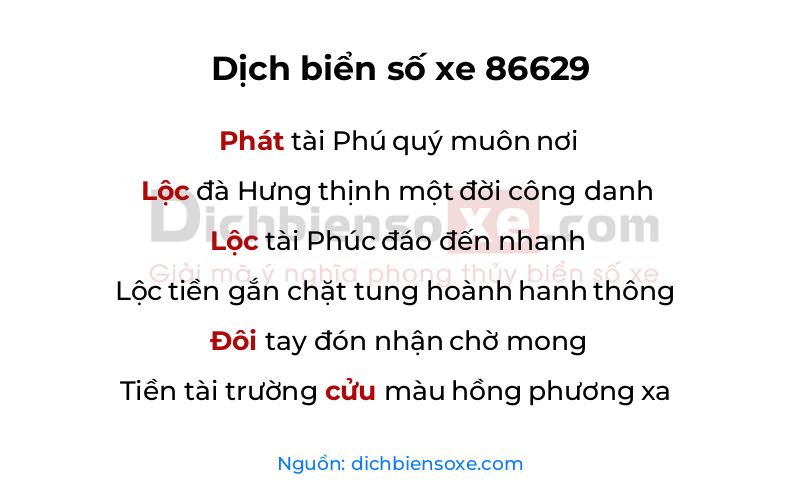 Dịch thơ biển số 86629