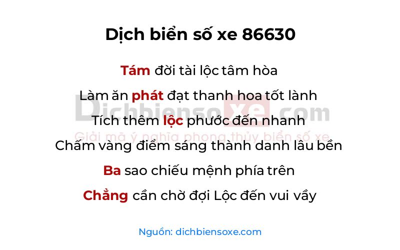 Dịch thơ biển số 86630
