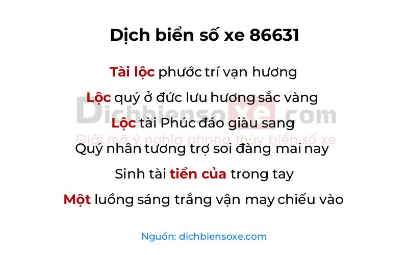 Dịch thơ biển số 86631