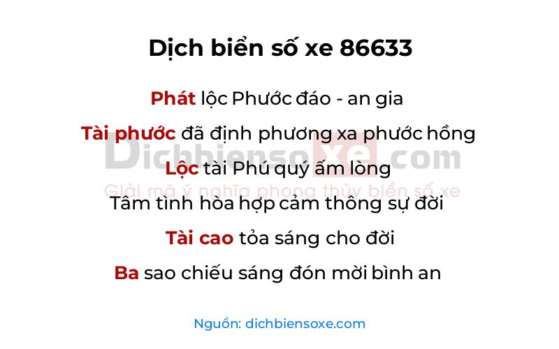 Dịch thơ biển số 86633