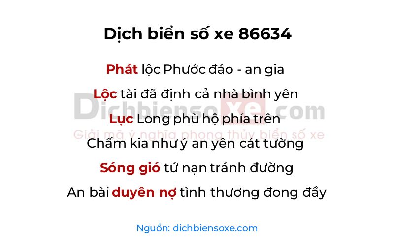 Dịch thơ biển số 86634