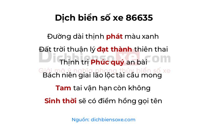 Dịch thơ biển số 86635