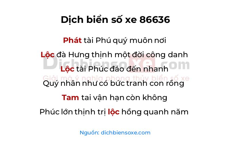 Dịch thơ biển số 86636