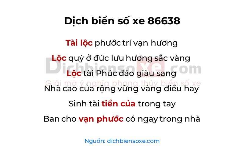 Dịch thơ biển số 86638