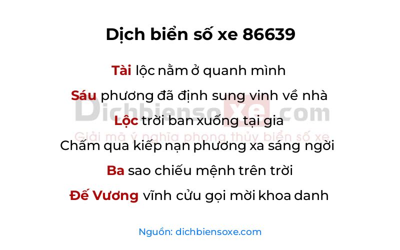 Dịch thơ biển số 86639