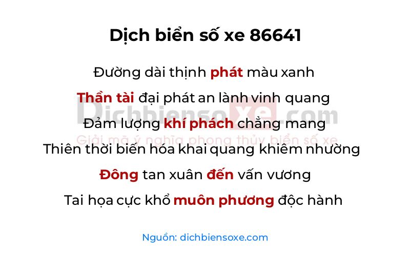 Dịch thơ biển số 86641