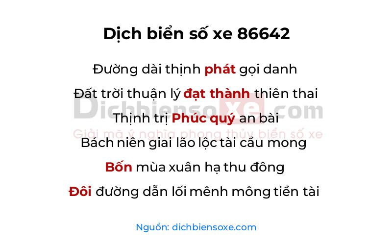 Dịch thơ biển số 86642
