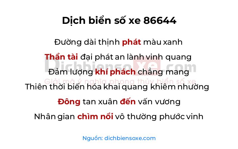 Dịch thơ biển số 86644