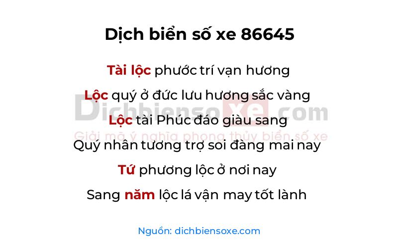 Dịch thơ biển số 86645
