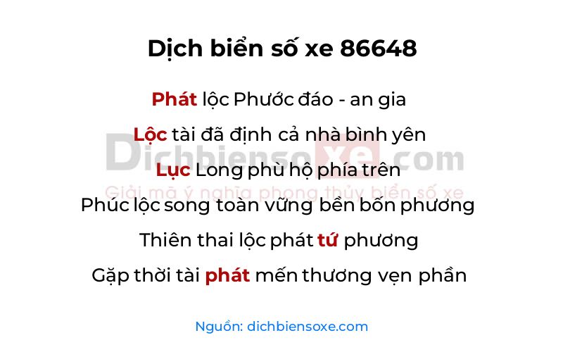Dịch thơ biển số 86648