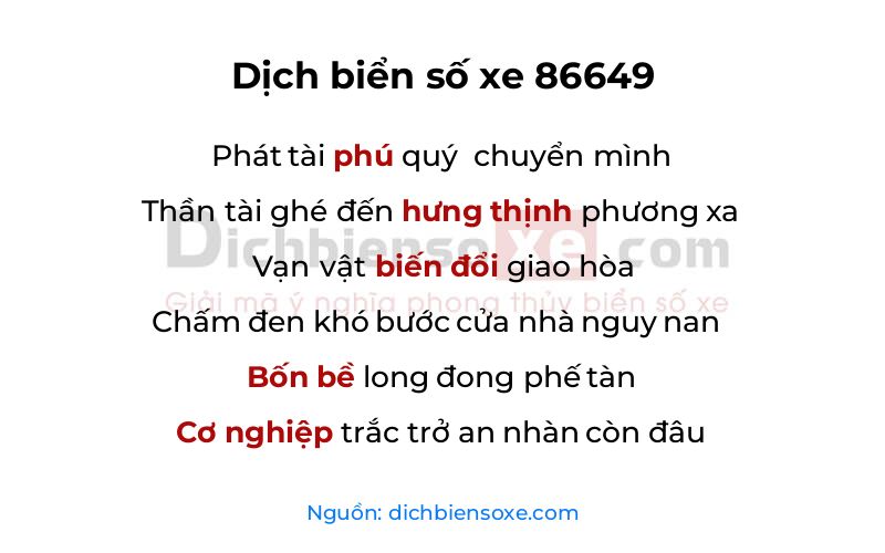 Dịch thơ biển số 86649