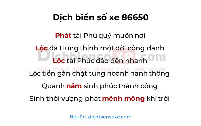Dịch thơ biển số 86650