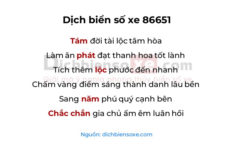 Dịch thơ biển số 86651