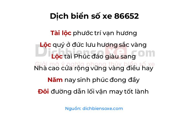 Dịch thơ biển số 86652
