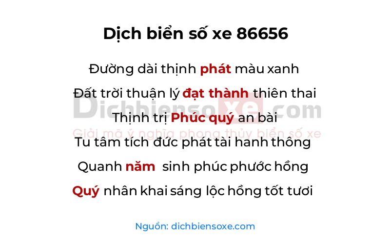 Dịch thơ biển số 86656