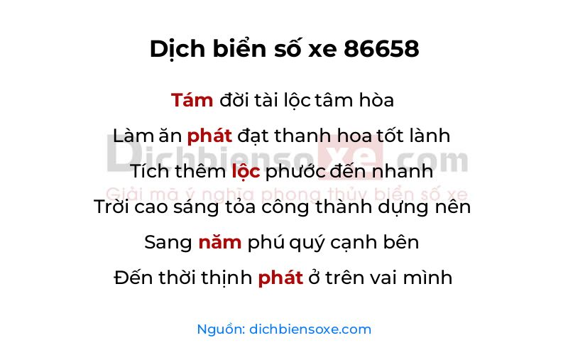 Dịch thơ biển số 86658