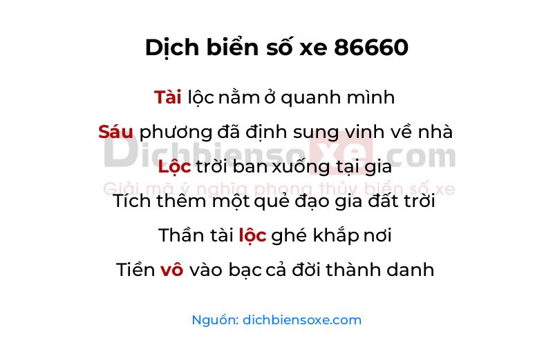 Dịch thơ biển số 86660