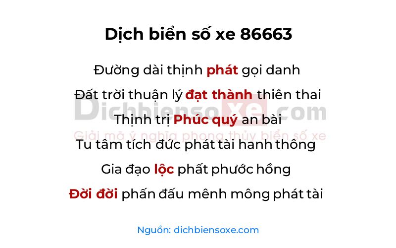 Dịch thơ biển số 86663