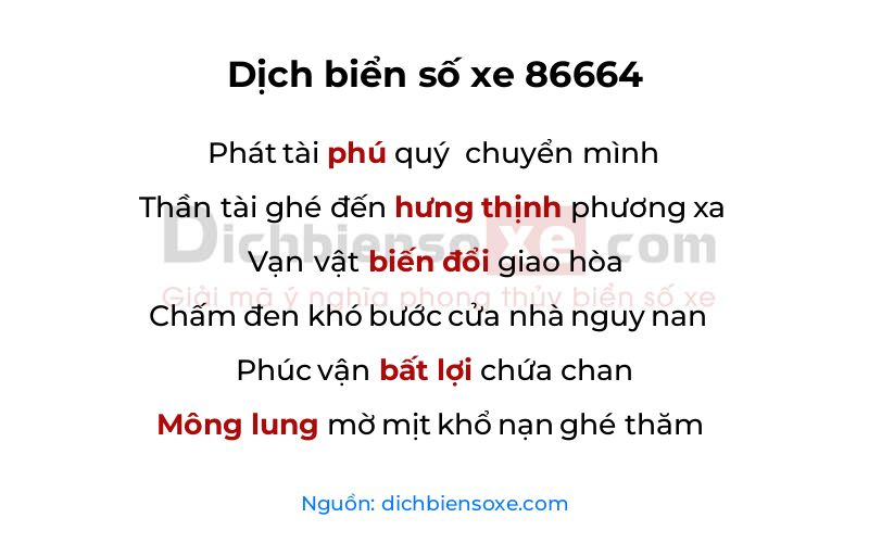 Dịch thơ biển số 86664