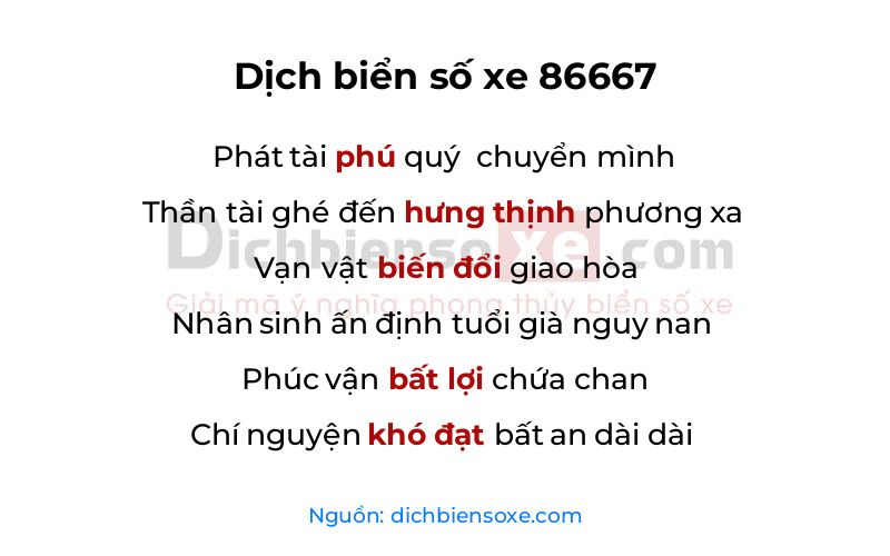 Dịch thơ biển số 86667