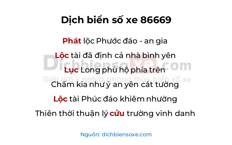 Dịch thơ biển số 86669