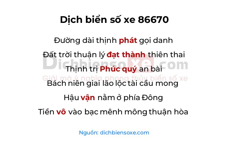 Dịch thơ biển số 86670