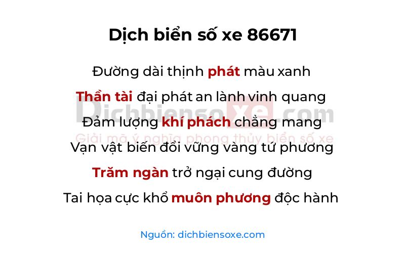 Dịch thơ biển số 86671