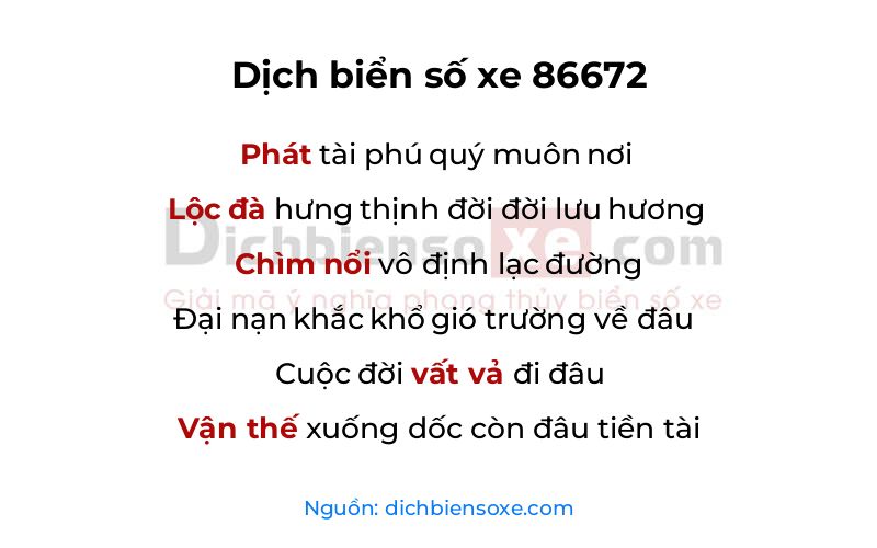Dịch thơ biển số 86672