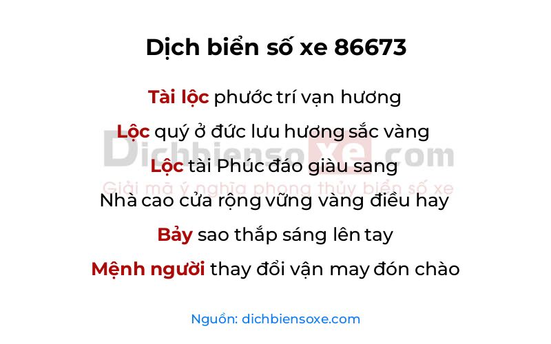 Dịch thơ biển số 86673
