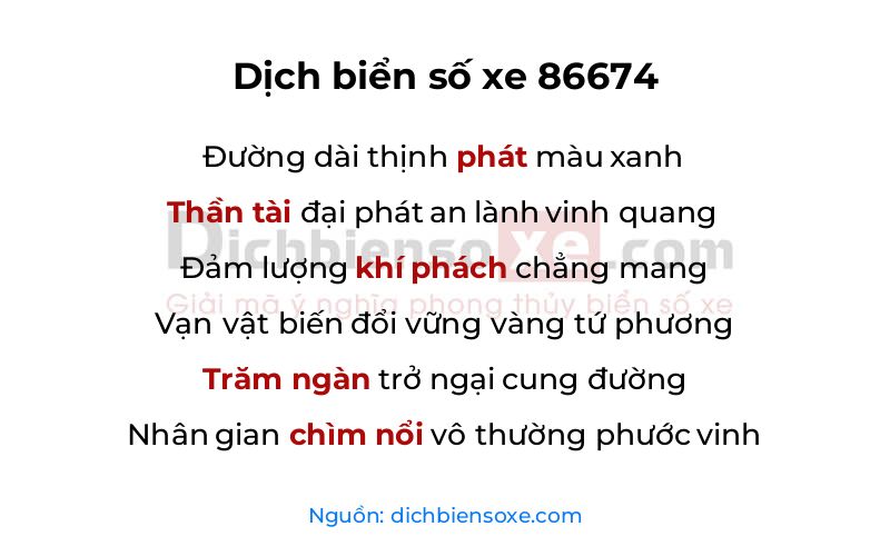 Dịch thơ biển số 86674