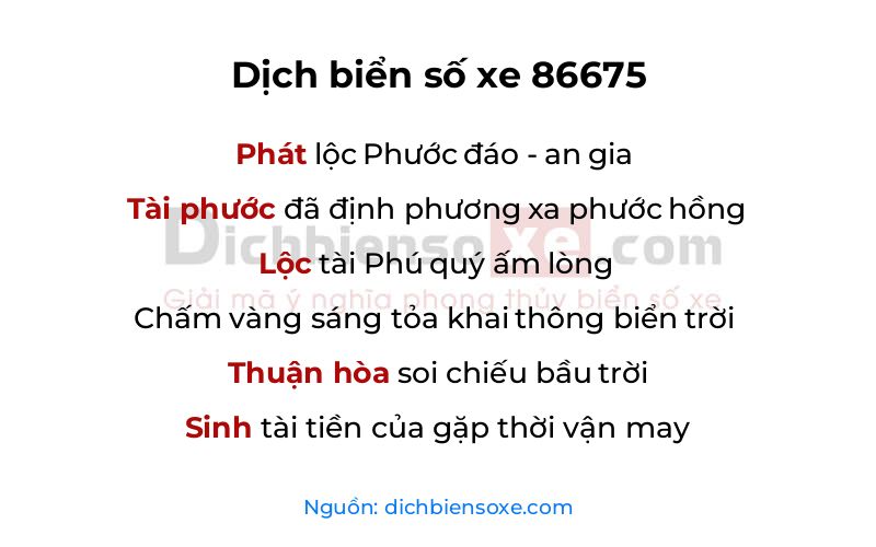Dịch thơ biển số 86675