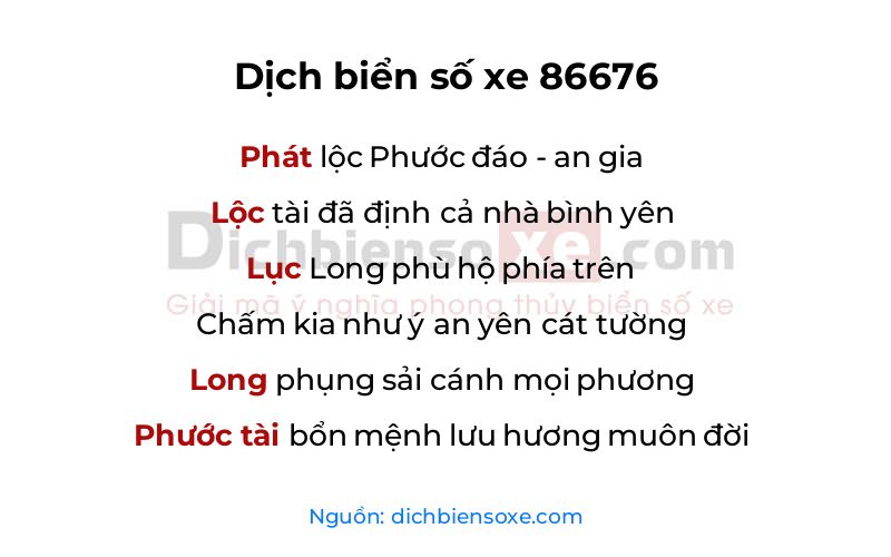 Dịch thơ biển số 86676
