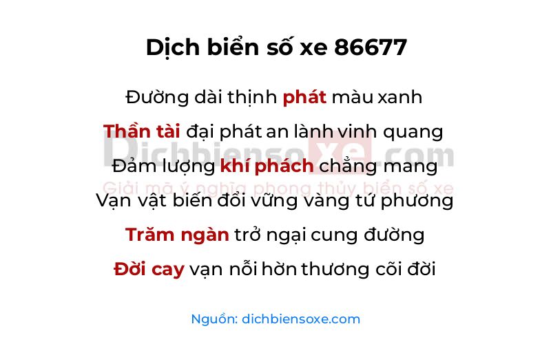 Dịch thơ biển số 86677