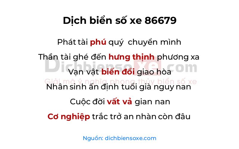 Dịch thơ biển số 86679