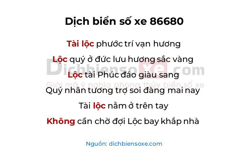 Dịch thơ biển số 86680