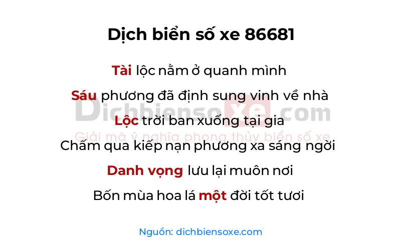 Dịch thơ biển số 86681