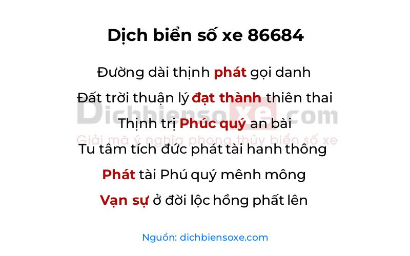Dịch thơ biển số 86684