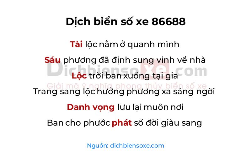 Dịch thơ biển số 86688