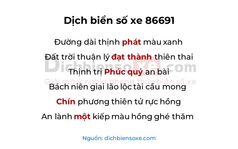 Dịch thơ biển số 86691