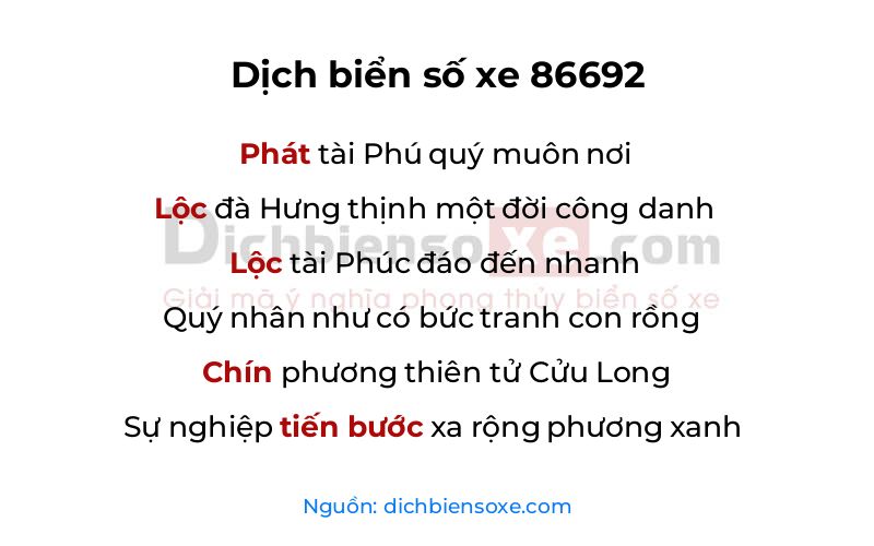 Dịch thơ biển số 86692