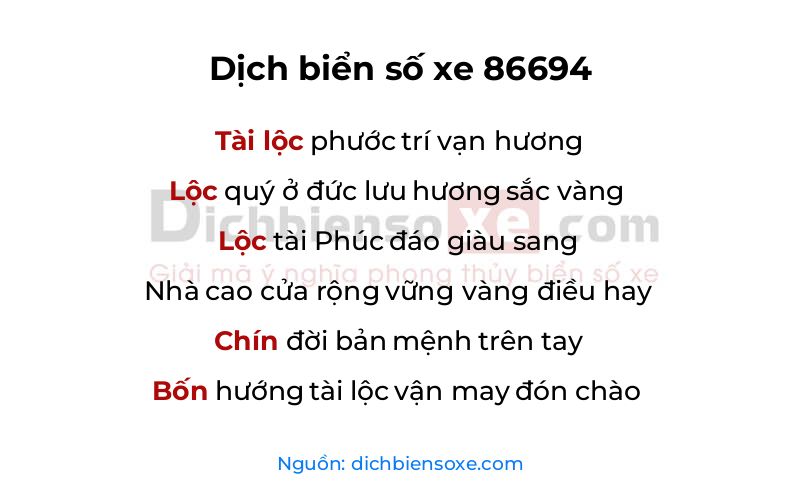 Dịch thơ biển số 86694