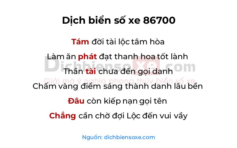 Dịch thơ biển số 86700