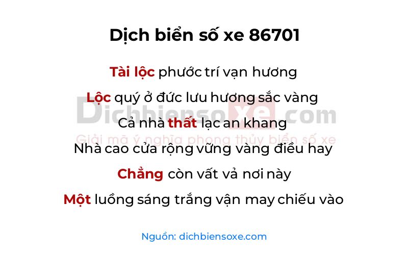 Dịch thơ biển số 86701