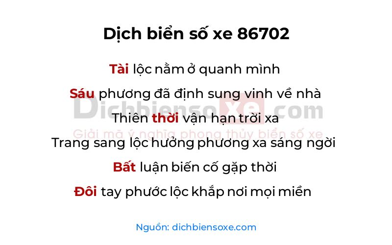 Dịch thơ biển số 86702