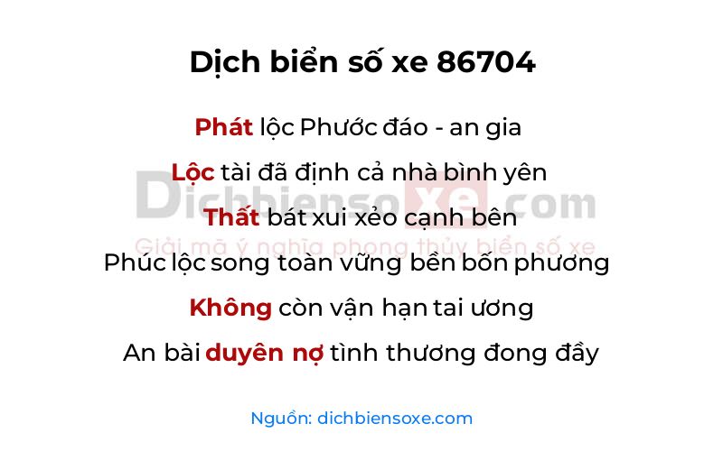 Dịch thơ biển số 86704