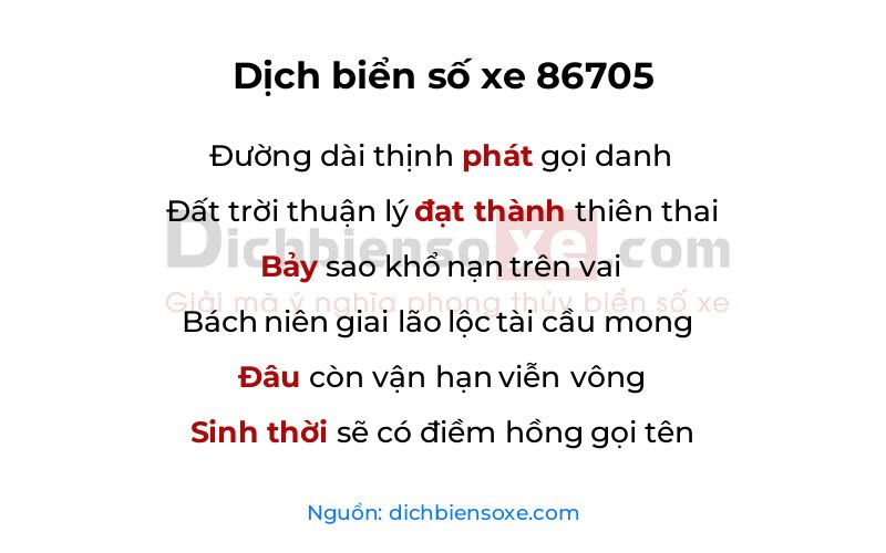 Dịch thơ biển số 86705