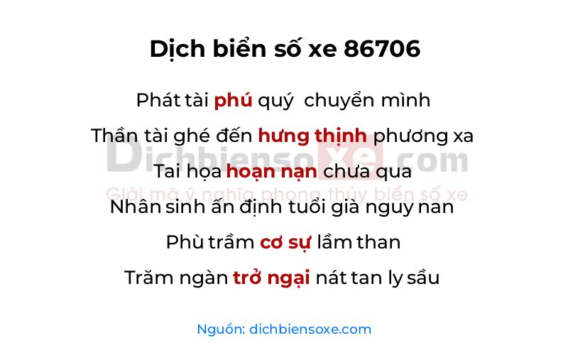 Dịch thơ biển số 86706