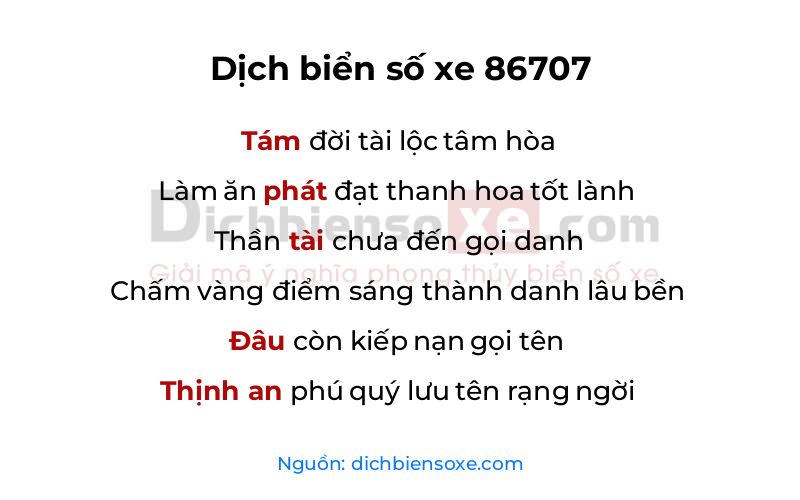 Dịch thơ biển số 86707