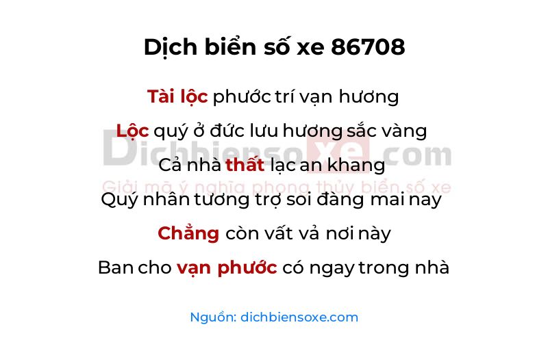 Dịch thơ biển số 86708